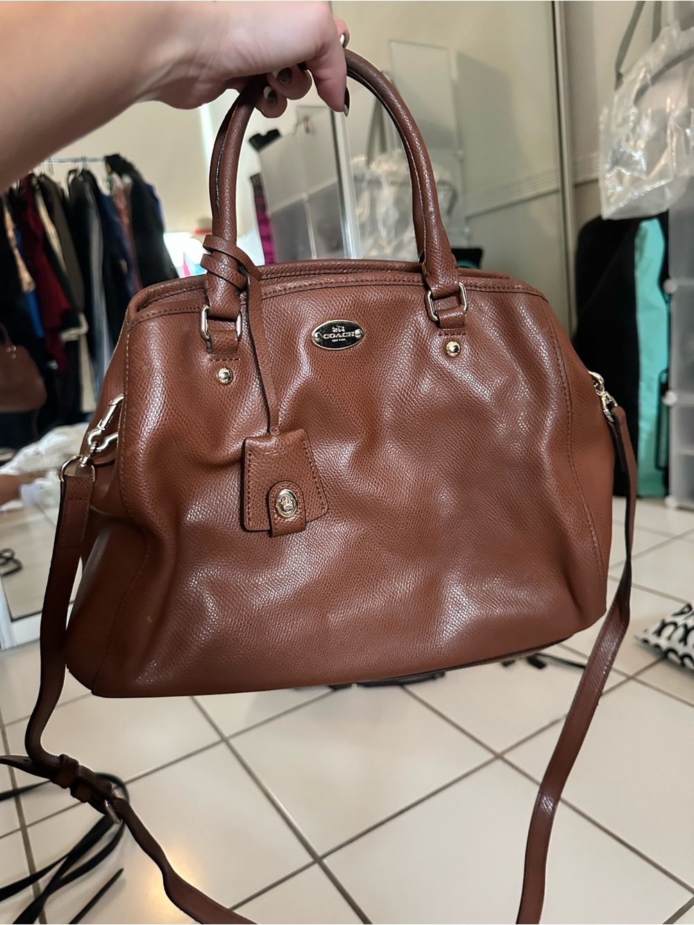 Coach Brown Pebbled Leather Satchel with Gold-Tone Hardware
